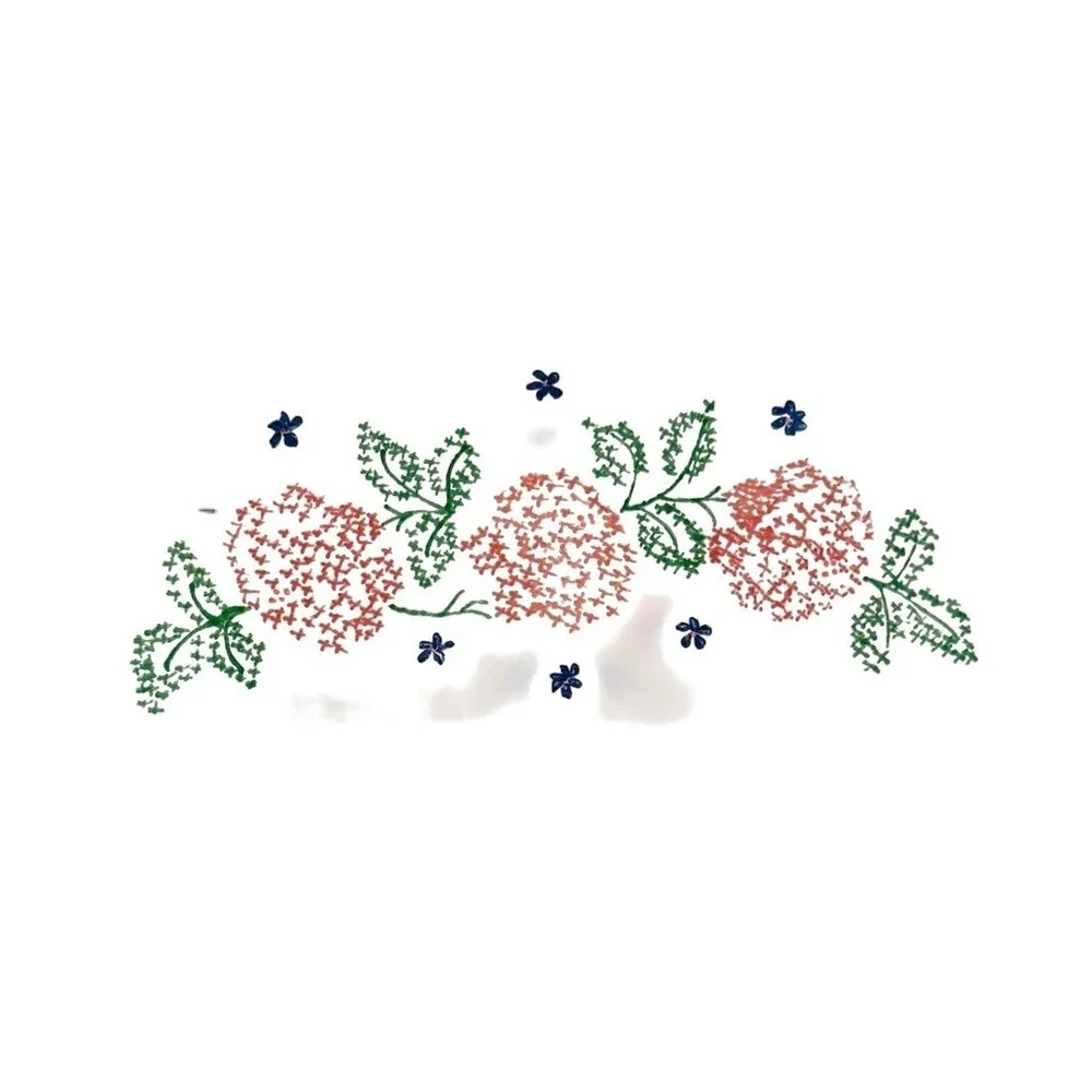 Vintage Pillowcase White Hand Embroidered Pink Floral Blue Accents Hemmed‎